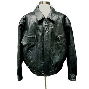 Vintage Outbrook Bomber Black Pebbled Leather Classic Men's Large